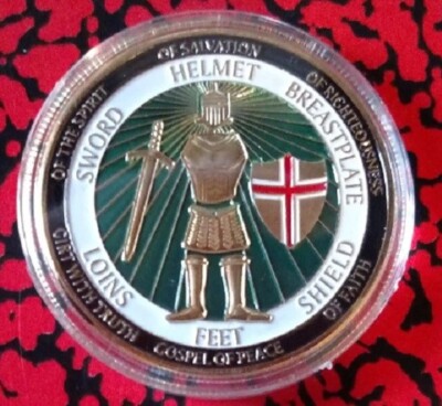 PUT ON THE FULL ARMOR OF GOD - PROTECTIVE ARTICLES GREEN CHALLENGE COIN