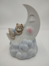 Ceramic Sleeping Bear Man In The Moon Nursery Night Light Switched Cord WORKS