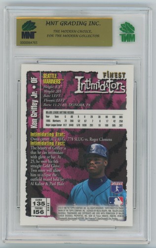 1996 Topps Finest Intimidators or rare avec manteau Ken Griffey Jr neuf comme neuf 9,5 - Photo 2 sur 3