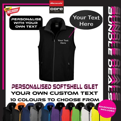 Personalisierte Softshellweste Bodywarmer bestickt individueller Text Arbeitskleidung UK