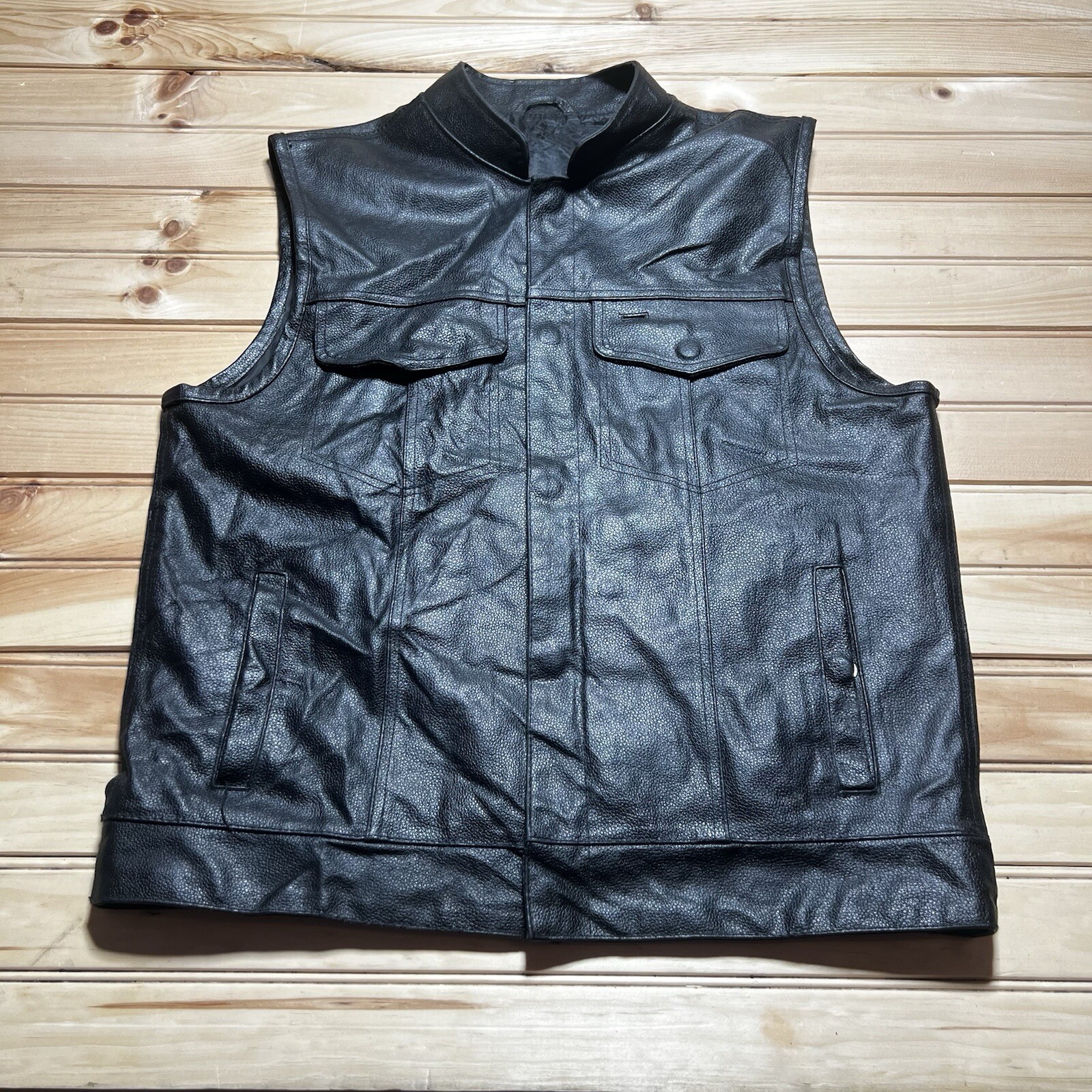 USA Leather Motorcycle Vest Jacket Button Front Pockets Size Medium