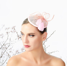 Vintage Pink Feather Wedding Fascinator Woman Headpiece Cocktail Party Derby Day