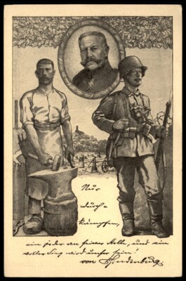 Kriegspostkarte  Nur durch kämpfen, ein jeder an seiner Stelle  v. Hindenburg AK