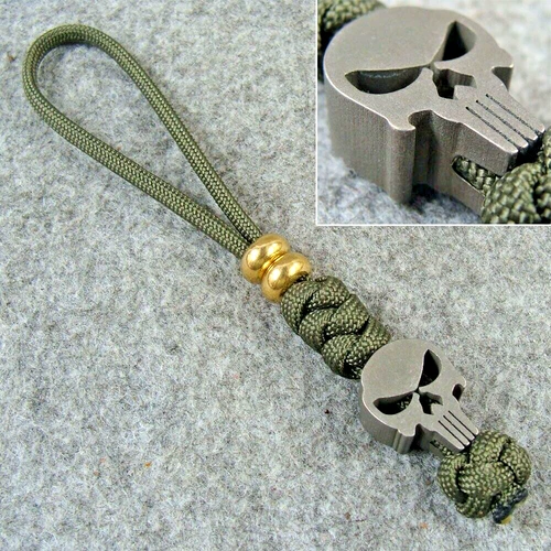 550 Paracord Knife Lanyard With Titanium & Brass Beads / Skull Lanyard Beads