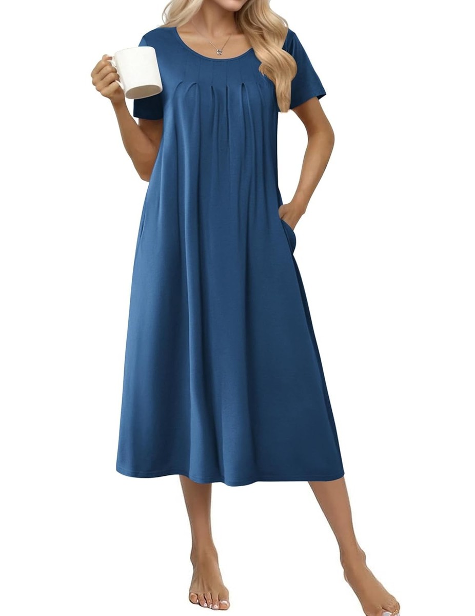 long house dresses with pockets Ekouaer Cotton Nightgowns for Women Long House Dresses with Pockets Plus  Size Ni