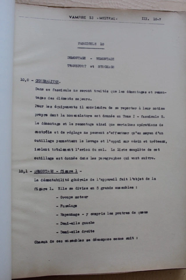 Notice technique démontage/remontage/transport de l'avion Vampire 53 Mistral - Photo 2/4