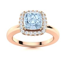 Natural Aquamarine Wedding Halo Handcrafted Sister Ring Sterling Silver