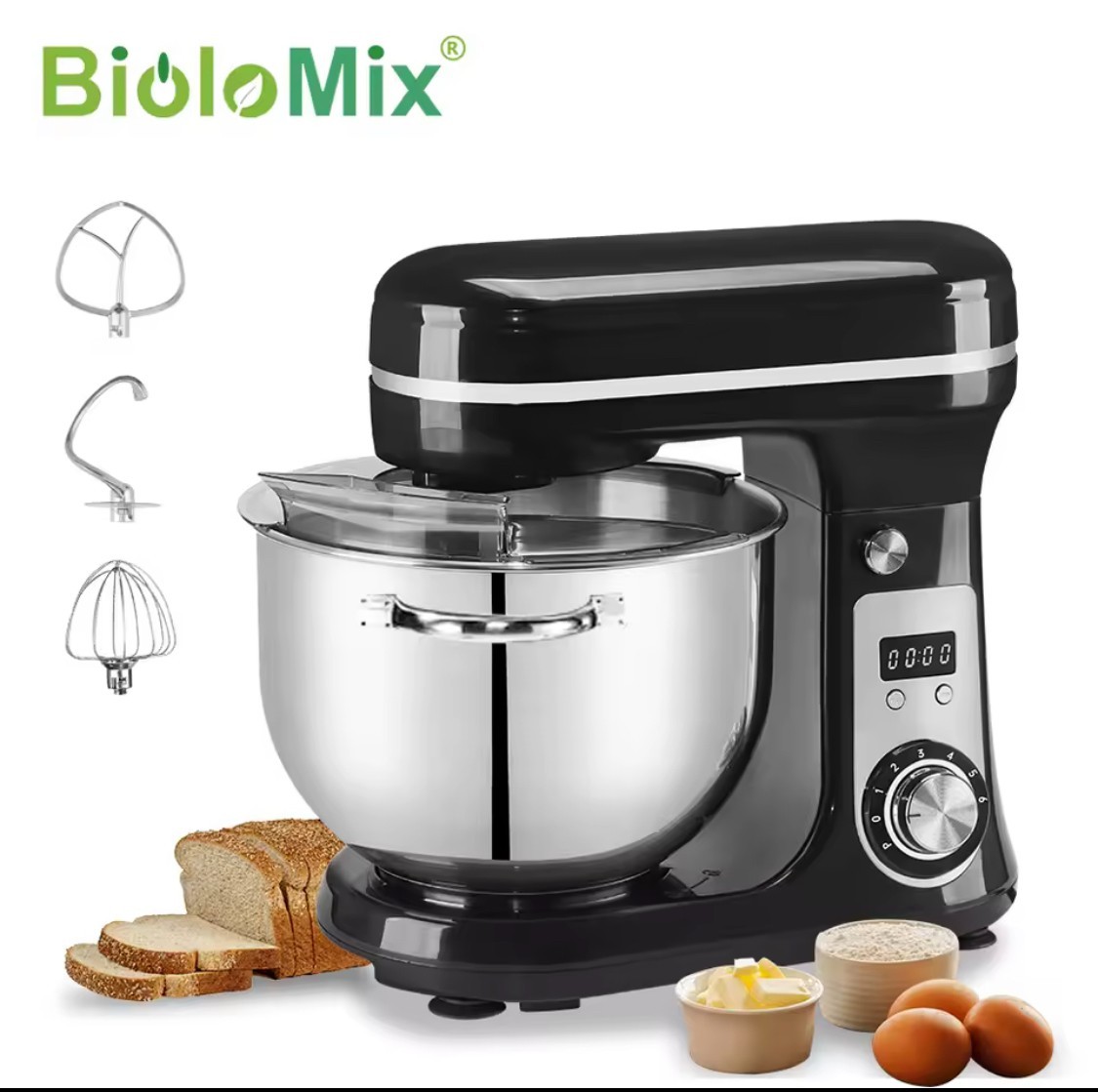 Impastatrice Planetaria Digitale Automatica Robot da Cucina 6LT 1200W Inox-Black