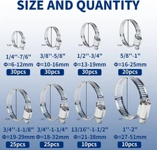 180Pcs Stainless Steel Hose Clamps Assortment Kit, 1/4-2 Inch (6-51Mm) Adjustabl