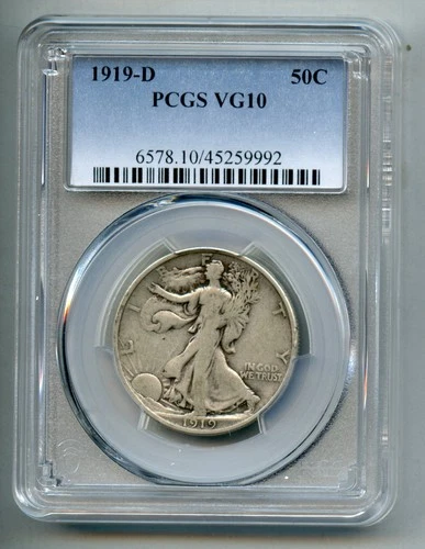 1919 D Liberty Walking Silver Half Dollar PCGS VG 10