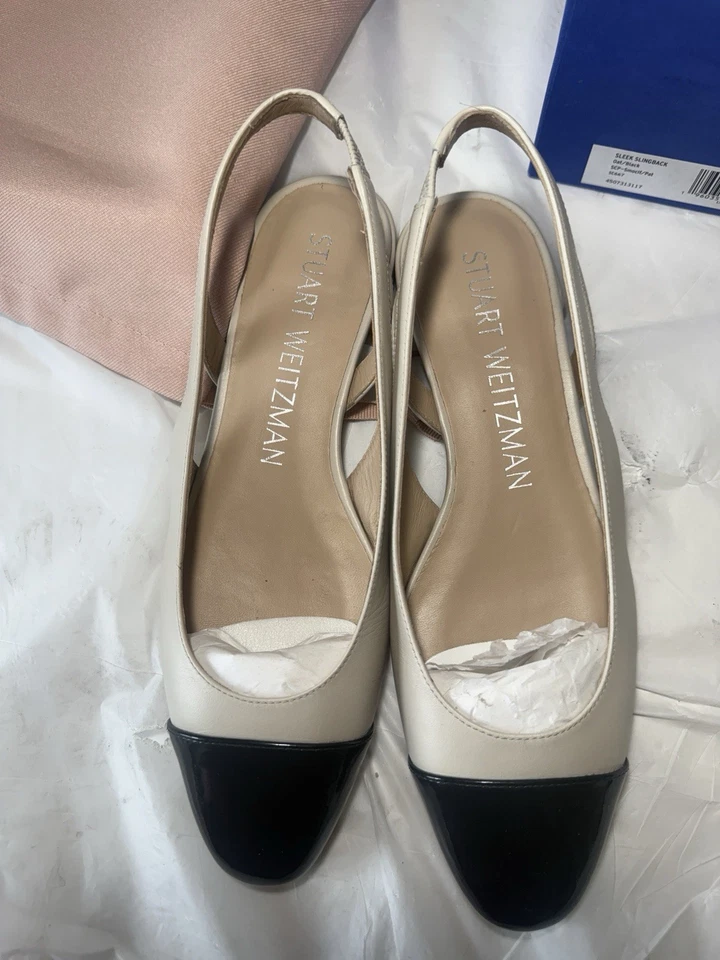 Stuart Weitzman 时尚露背泵燕麦黑色皮革 尺寸 9.5 C $495 — 第 3/4 张图片