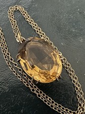 LARGE Vintage 9K Gold Citrine Pendant Necklace 8g Birmingham Hallmarked 1980