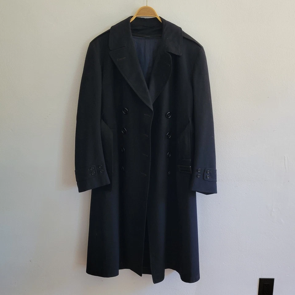 Gabardina negra con cinturón de lana de doble botonadura unisex forro con cremallera Academia Foto 4 de 4