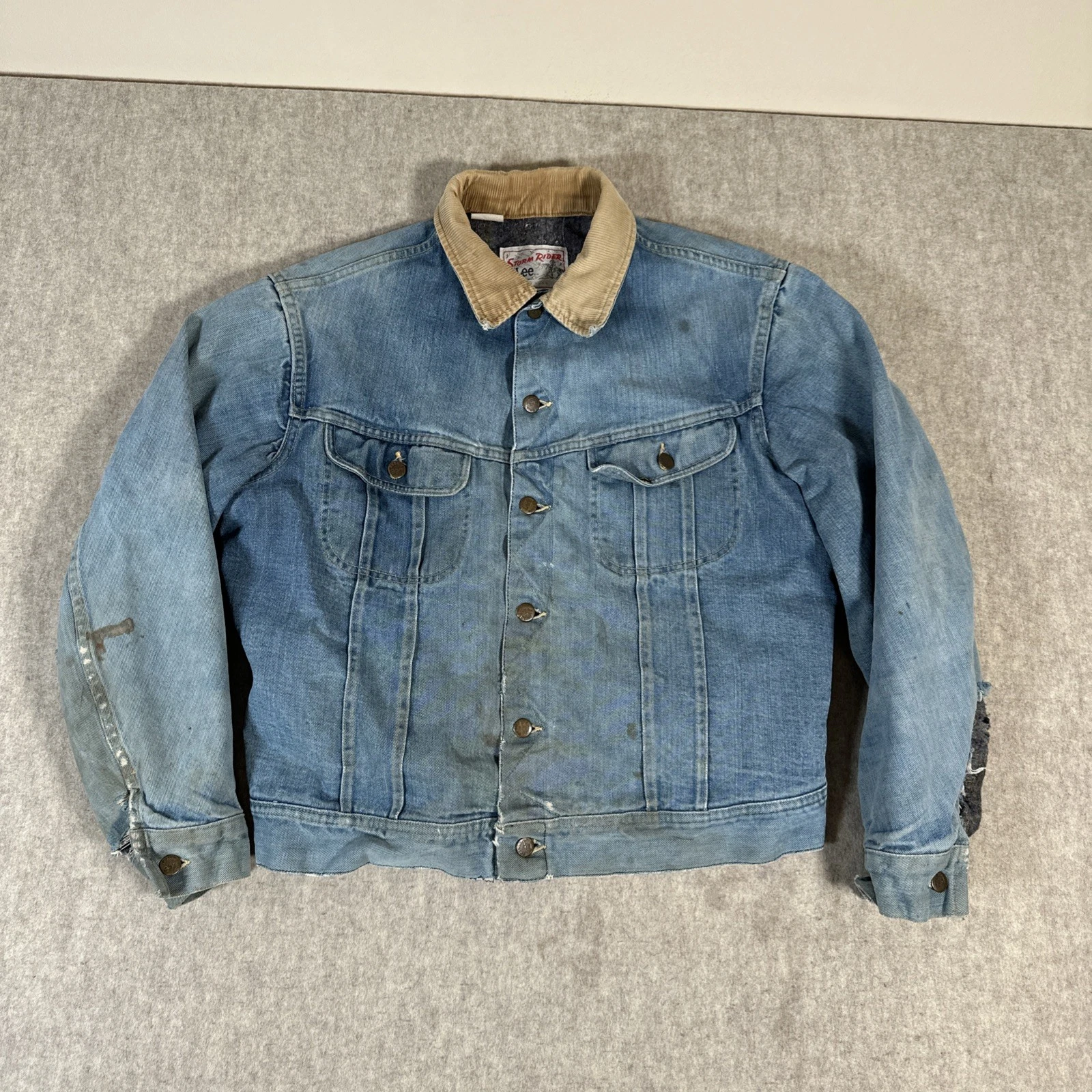 Vintage Lee Storm Rider Jacket Medium? Made In USA Blanket Lined Denim Distress