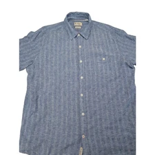 Weatherproof Vintage Men's Short Sleeve Blue Button Down Washable Linen XL 