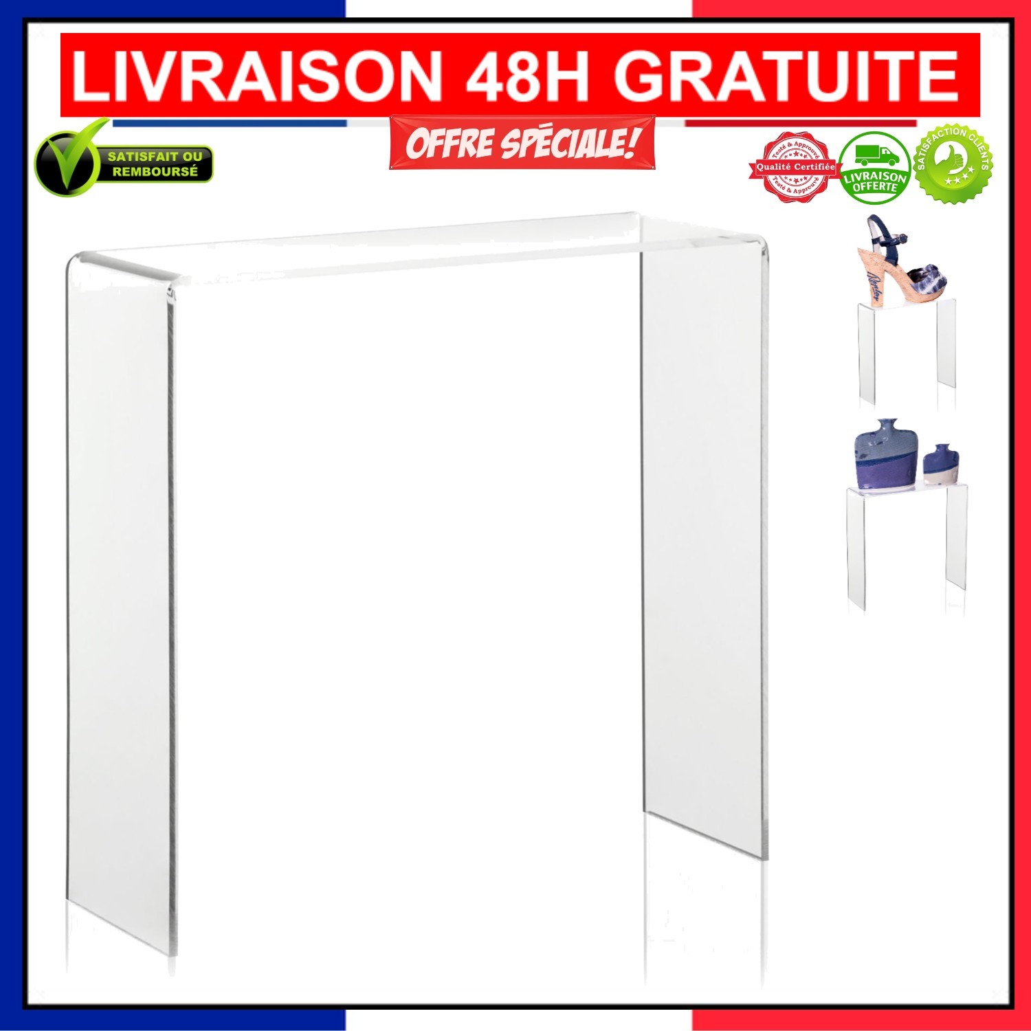 Présentoir à chaussures en plexiglas transparent 20x7x20 cm pour boutique et dressing