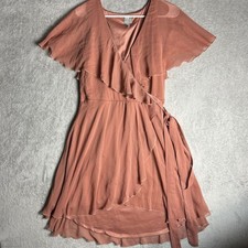 ASOS Women's Coral Pink Faux Wrap Dress Draped Cocktail/Career Midi, Size 14