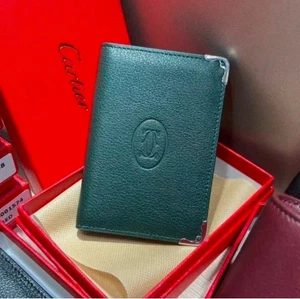 Nouveau! Cartier Doit de Cartier vert veau en cuir Porte-cartes Portefeuille Luxe