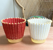 2 Vintage 1960s Plant Pot Holders : Plastic Woven : Smit & Co Guildford - Greece