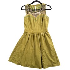 Cottagecore Fairy Coquette Mini Dress Green Lace Yoke Fit Flare S