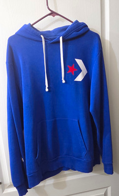 Converse Men's Blue Pullover Hoodie M Cotton/Poly Fleece Logo Pocket