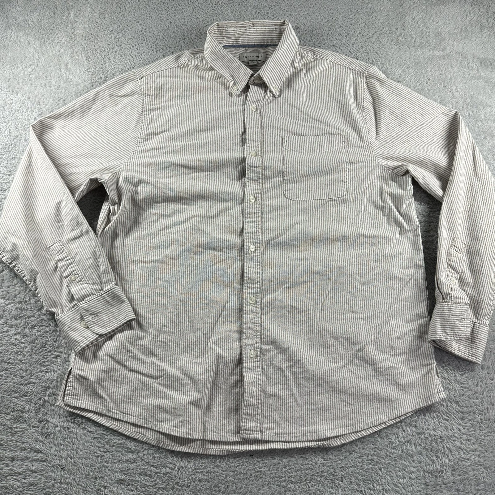 Free Assembly Shirt Mens XL Brown White Stripe Long Sleeve Button Up