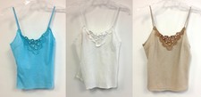 NEW Designer Linen Blend Exquz Pearl Bead Crochet Lace Tank Cami Top 38 retail