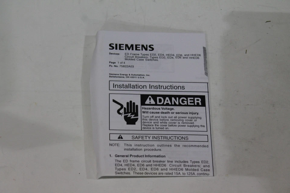 SIEMENS HED42B080L 80A 480V MOLDED CASE CB 42KA AT 480VAC, 2 POLE - Image 3 of 4