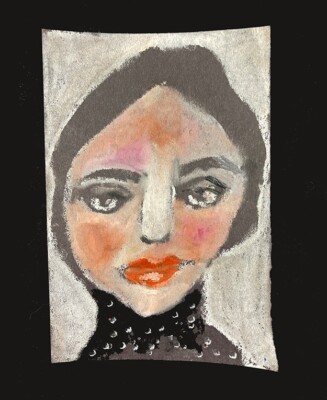 Portrait Painting Naive Black & White 4x6 Expressive Wall Art Woman Miz Katie