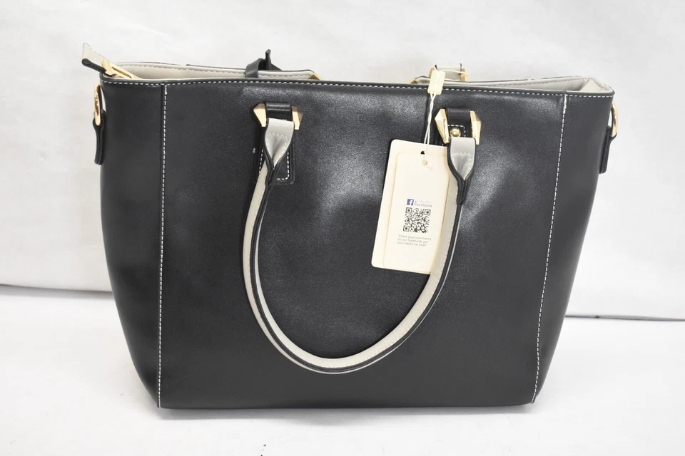 Bolso bandolera Miss Lulu negro gris blanco imitación cuero correa para mujer Foto 2 de 4