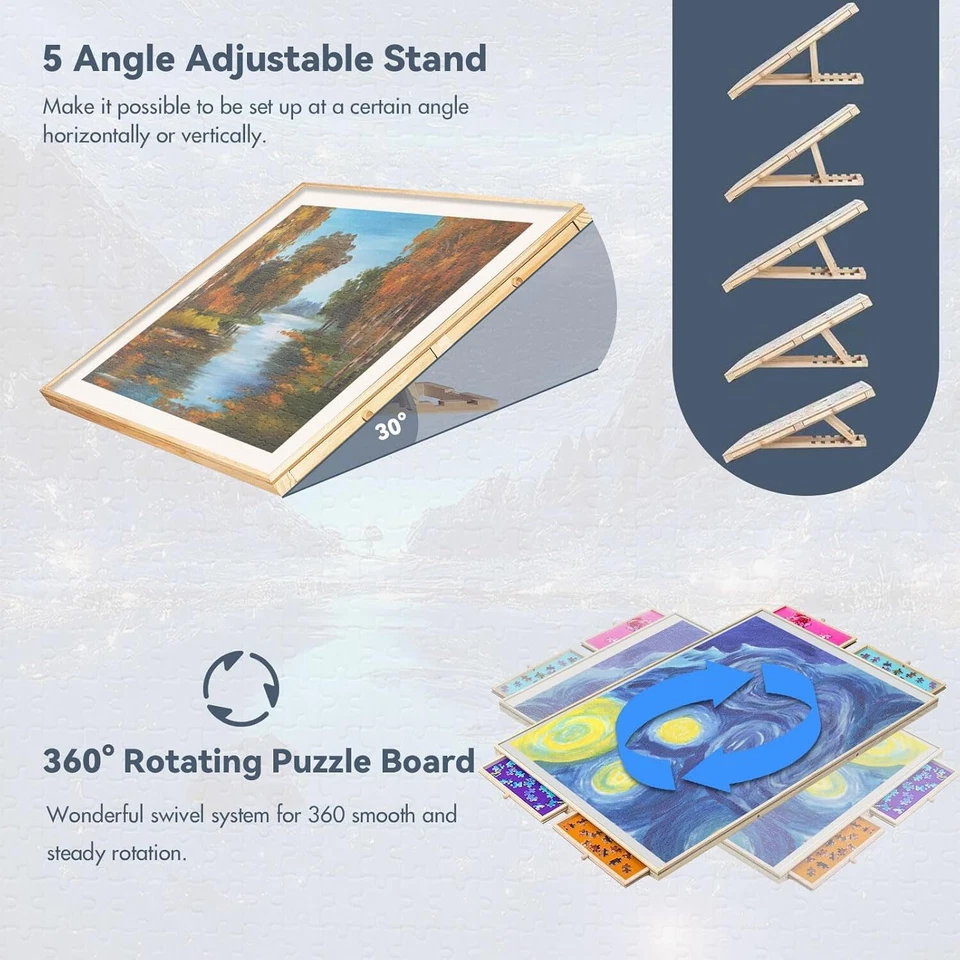 1500PCS Puzzle Table Tilting Adjustable Jigsaw Puzzle Board 4 Drawers W Cover.AU - image 4 of 4
