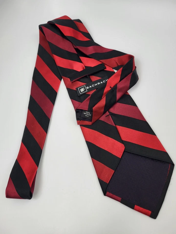 Corbata de seda Bachrach roja a rayas negras para hombre EE. UU. 56,5 x 3,7/8 Foto 4 de 4