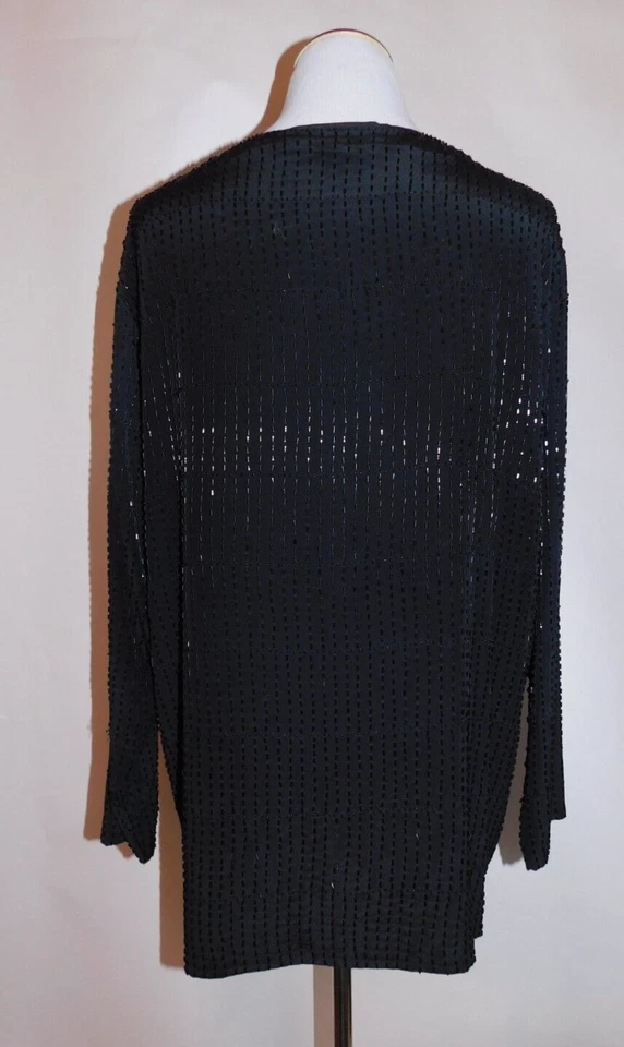 Vintage Ellen Tracy Black Silk Beaded Tunic, Size M, 1 Owner, Ca. Late 1980's - Image 3 of 4