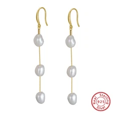 Freshwater Pearl Solid 925 Sterling Silver Long Dangle Chandelier Earrings E12