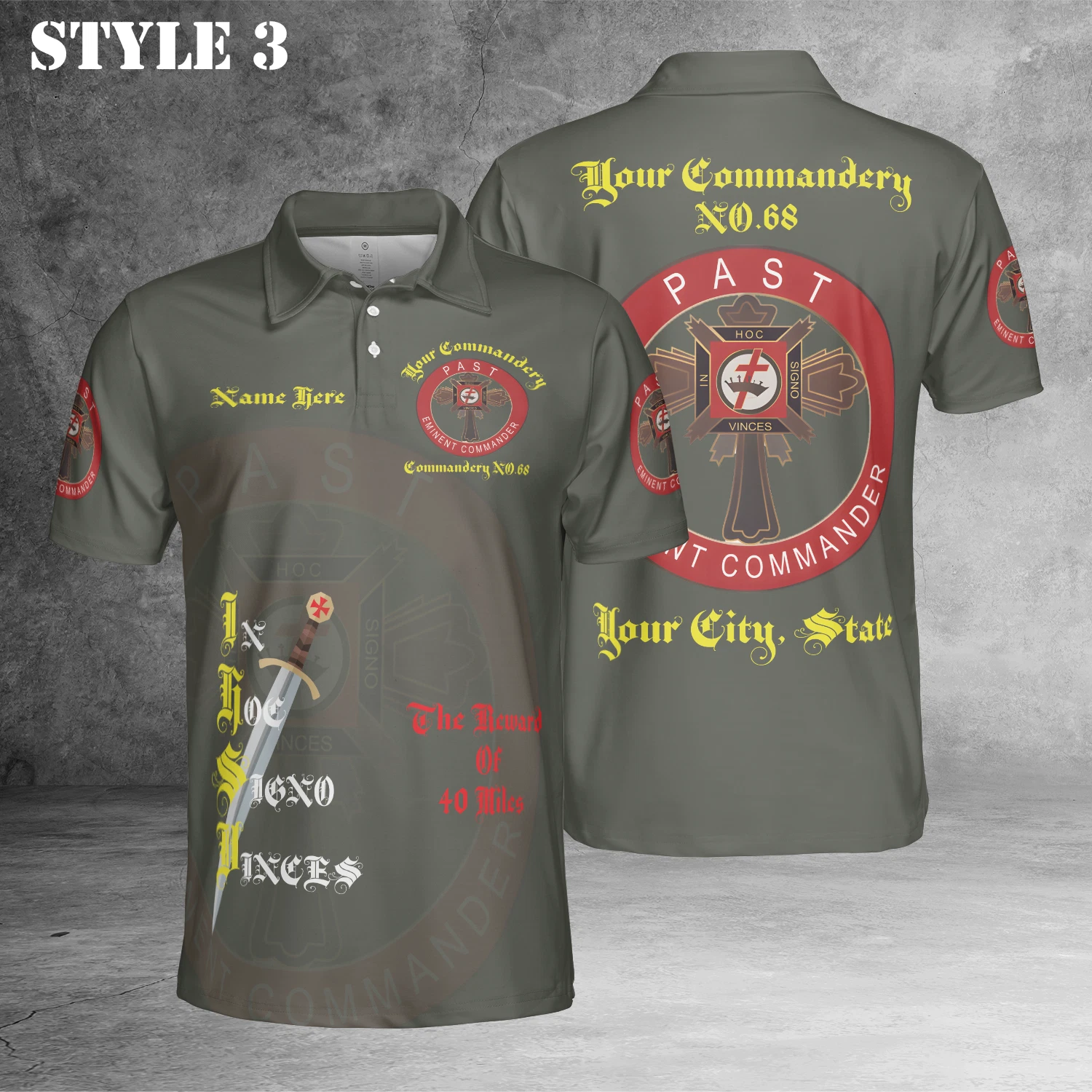 Customize Name Masonic Knights Templar Past Eminent Commander 3D Polo Size