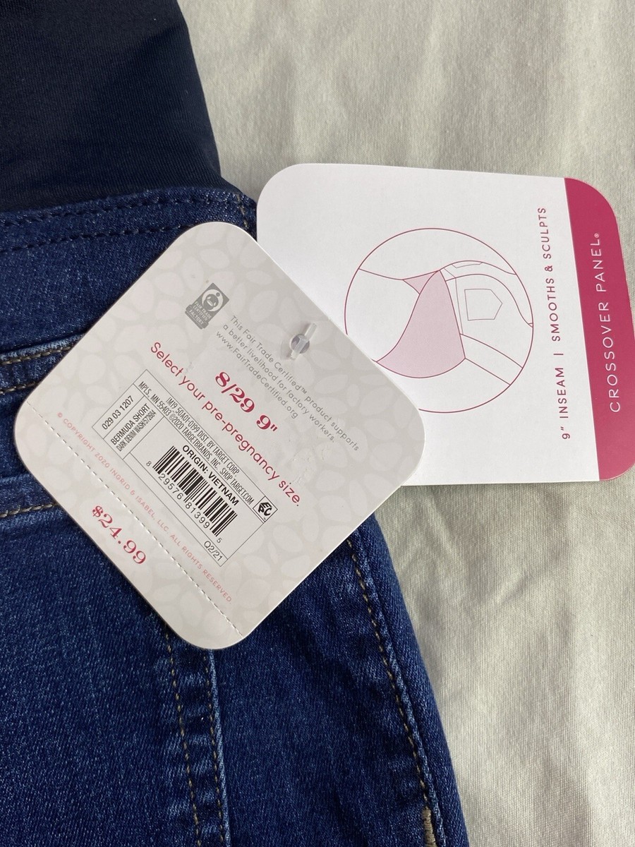 Isabel Maternity Crossover Panel Bermuda Maternity Jean Shorts