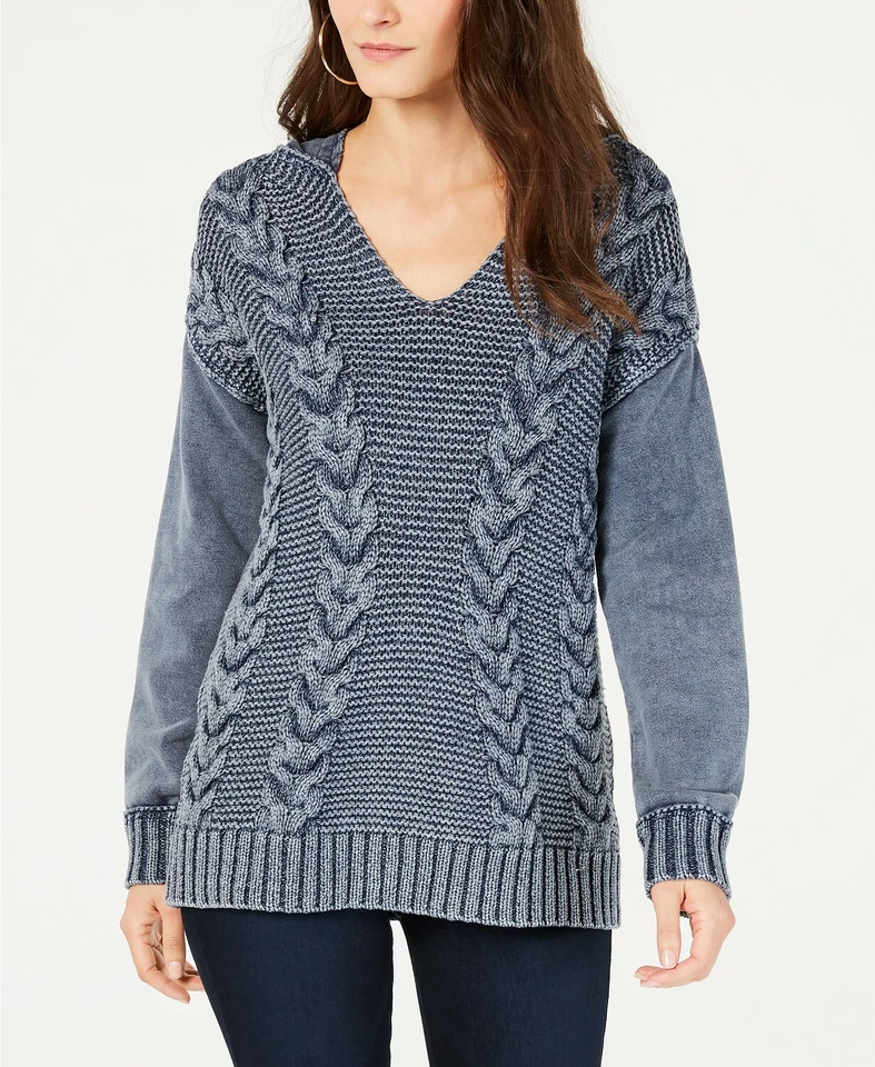 INC Mixto Puntada Suéter con Capucha Cable Sudadera con Capucha Tinta Azul M NUEVO con etiquetas Foto 3 de 3