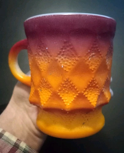 Vintage Anchor Hocking Fire King Orange Ombre Kimberly Diamond Mug