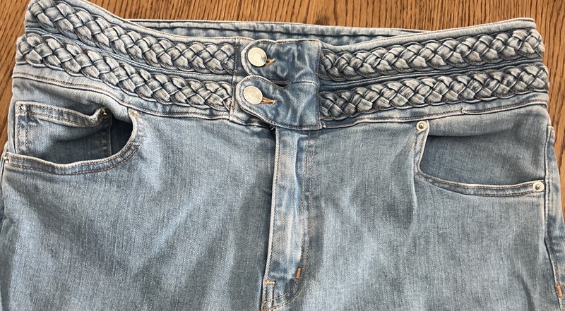 DEREK LAM 10 Crosby Flare Denim Blue Jeans Size 32 High Rise Braided Waist USA
