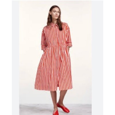 MARIMEKKO Sz 42 12 M L Red White Stripe Reimi Tasaraita Shirt Dress