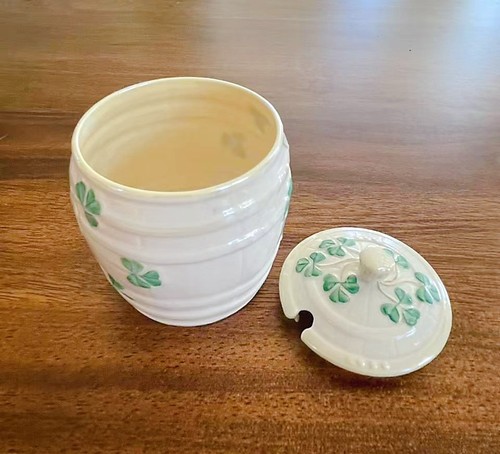 Belleek Pottery Cover Jar Honey Pot Shamrock 4" - Picture 2 of 5