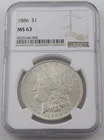 1886 P Morgan Silver Dollar - NGC MS63 - Certification# 8325144-065