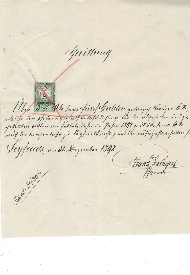 ALTE HANDSCHRIFT- QUITTUNG- AUS DER ZEIT - NOCH OHNE COMPUTER- VON 1892 - Bild 1 von 1