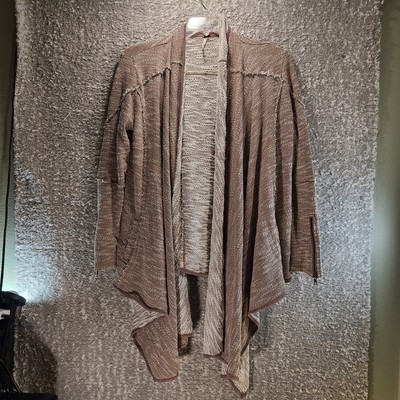 Free People In The Loop Open Front Draped Cardigan Sweater Zip Sleeve XS slubby