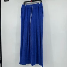SUNDRY Terry Cloth Pants Women's Wide Leg Blue Drawstring Made in USA
