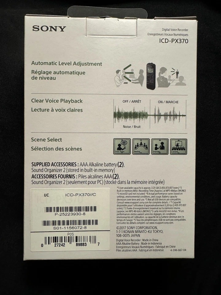 Sony PX Series ICD-PX370 4GB Mono Digital Recorder Factory Sealed FREE Shipping - Image 2 of 4