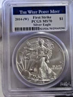2014 (W)  US Silver Eagle $1 PCGS MS70 First Strike West Point Label