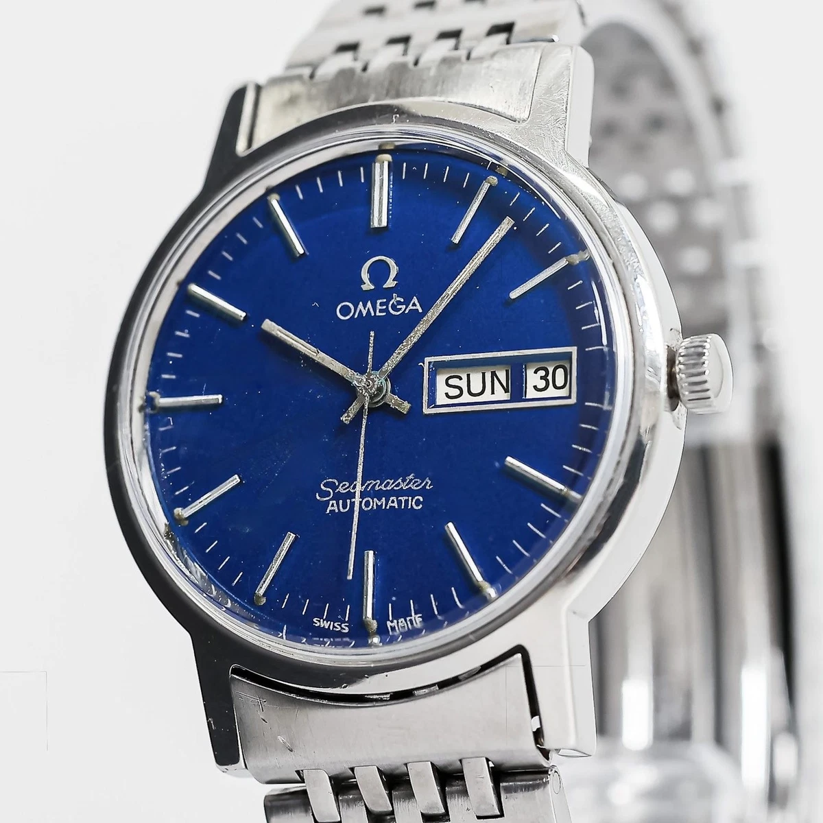 Vintage años 70 *casi como nuevo* Omega Seamaster Cal.1020 automático día/fecha azul 35 mm para hombre
