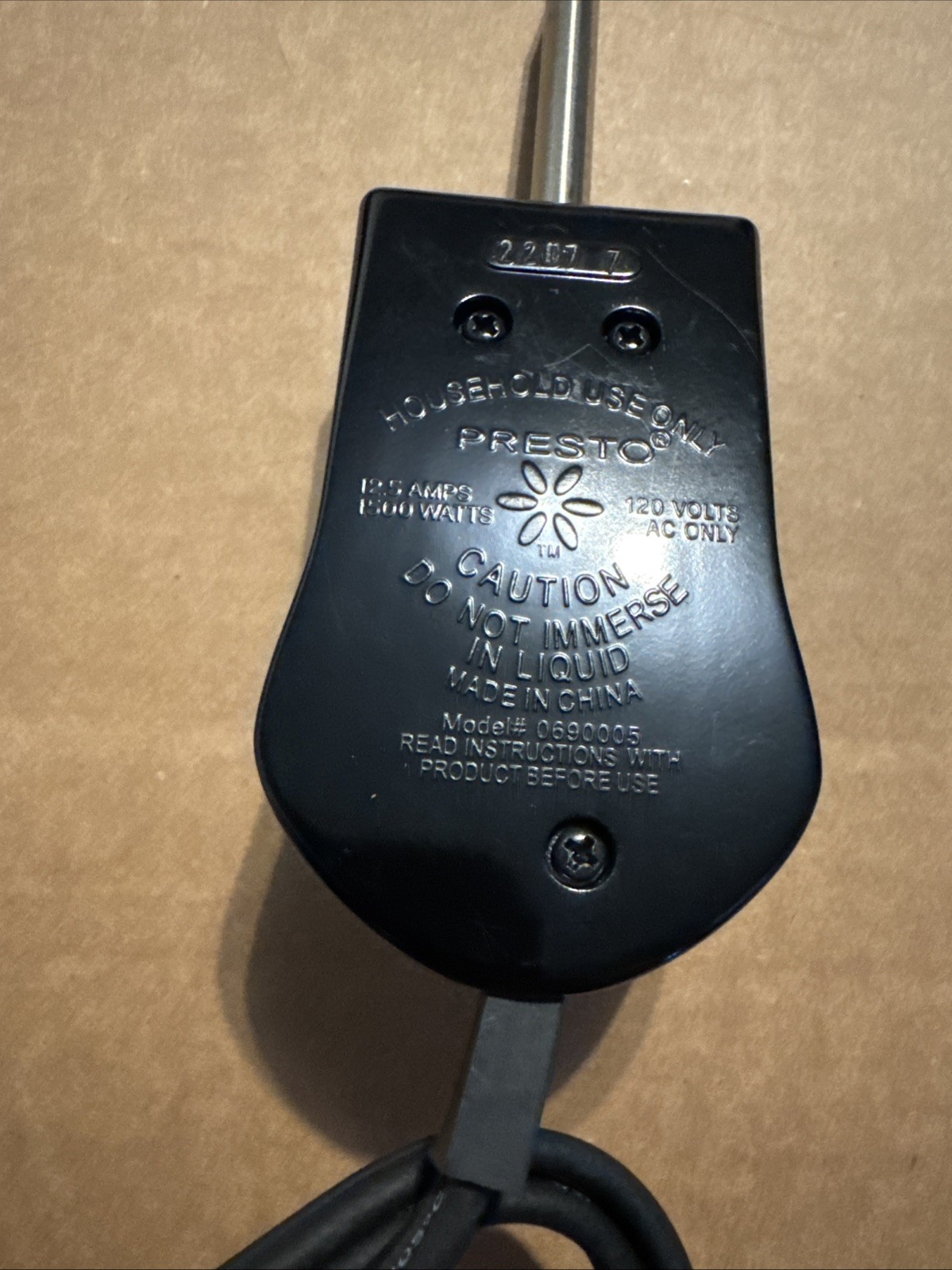 Presto 0690005 Skillet Griddle Temperature Control Heat Power Cord Plug Cable