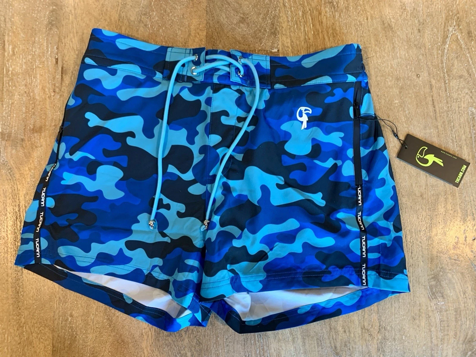 🔥 NWT TUCANN 🔥 3" Premium Swim Shorts Trunks🔥Men L Large🔥 Blue Camo🔥Toucan